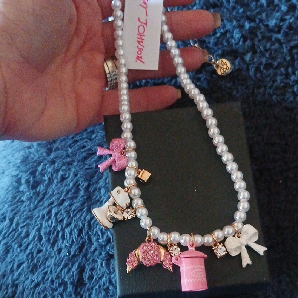 Betsey Johnson Pink and Gold Charm Necklace